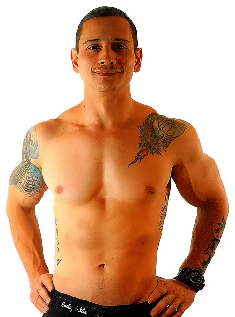 Large photo of shirtless LuckyLadd Costa
