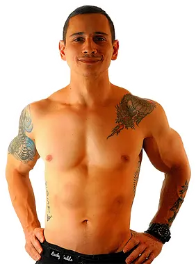 Photo of shirtless Lucky Ladd Costa