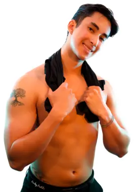 Photo of shirtless Lucky Ladd Tomas