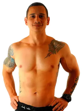 Photo of shirtless Lucky Ladd Costa